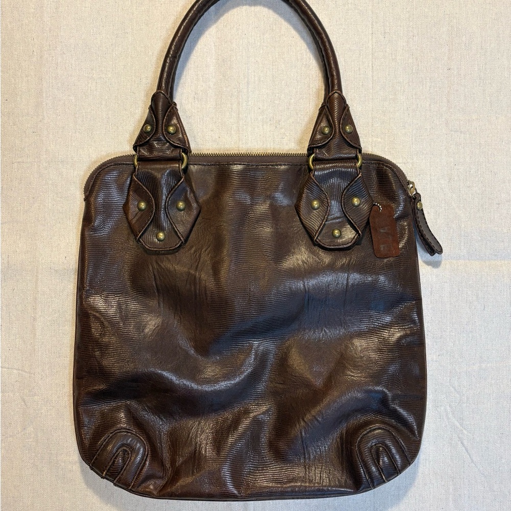 KALE 2000s Chic Dark Brown Leather Tote Bag purse